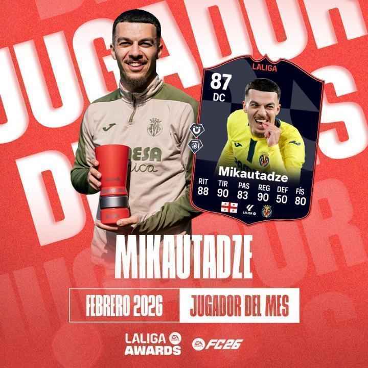 米卡塔泽闪耀西甲赛场,比利亚雷亚尔前锋荣膺月度最佳。 体育新闻